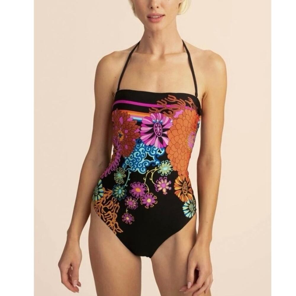 Trina Turk Electric Reef Bandeau One Piece Swimsuit Size 10 NWT Floral